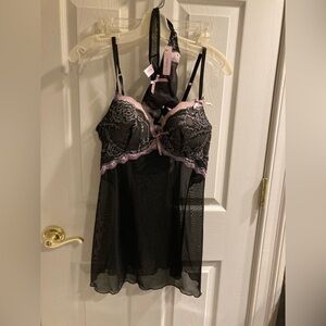 New baby doll lingerie in black by Sophie B.  Sheer bottom and lace push up bra​